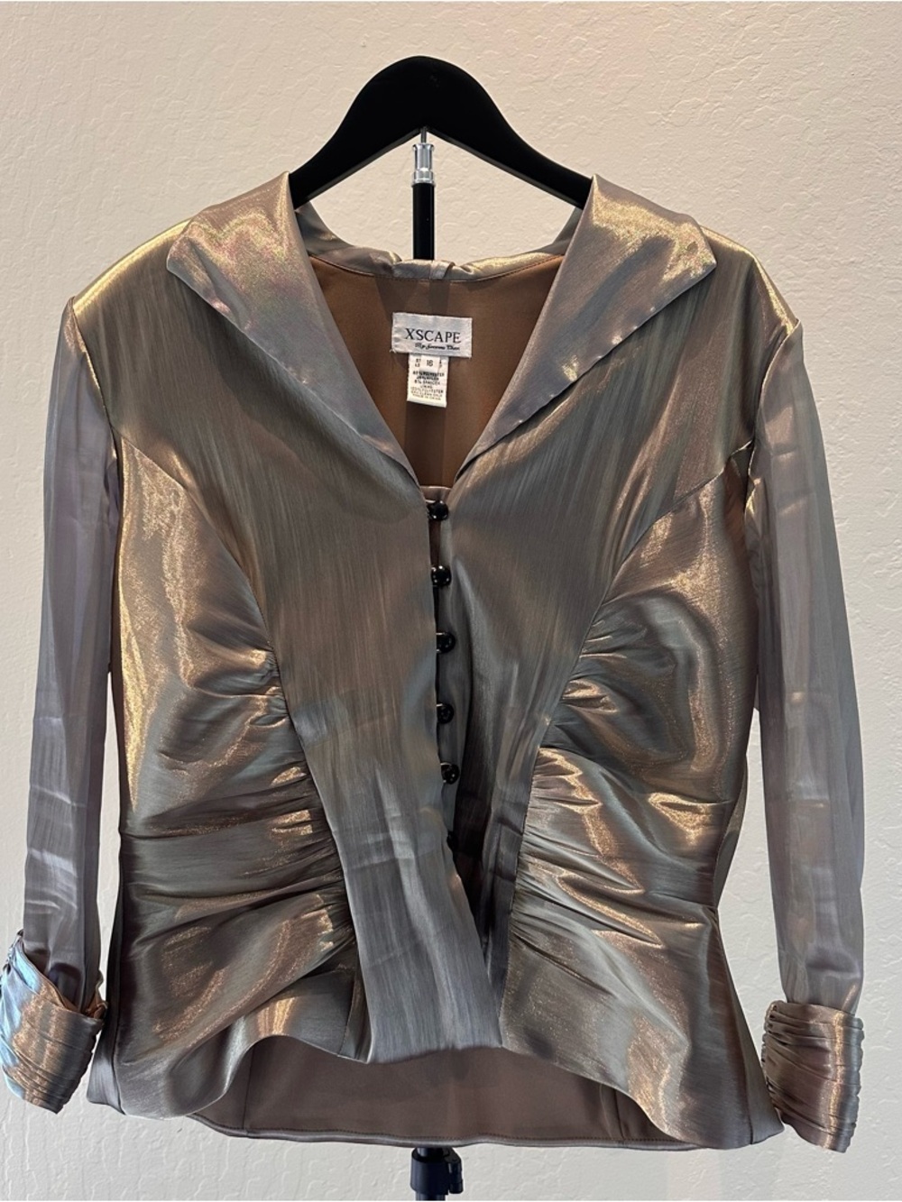 Xscape Iridescent Metallic Taupe Button-Front Women's Top